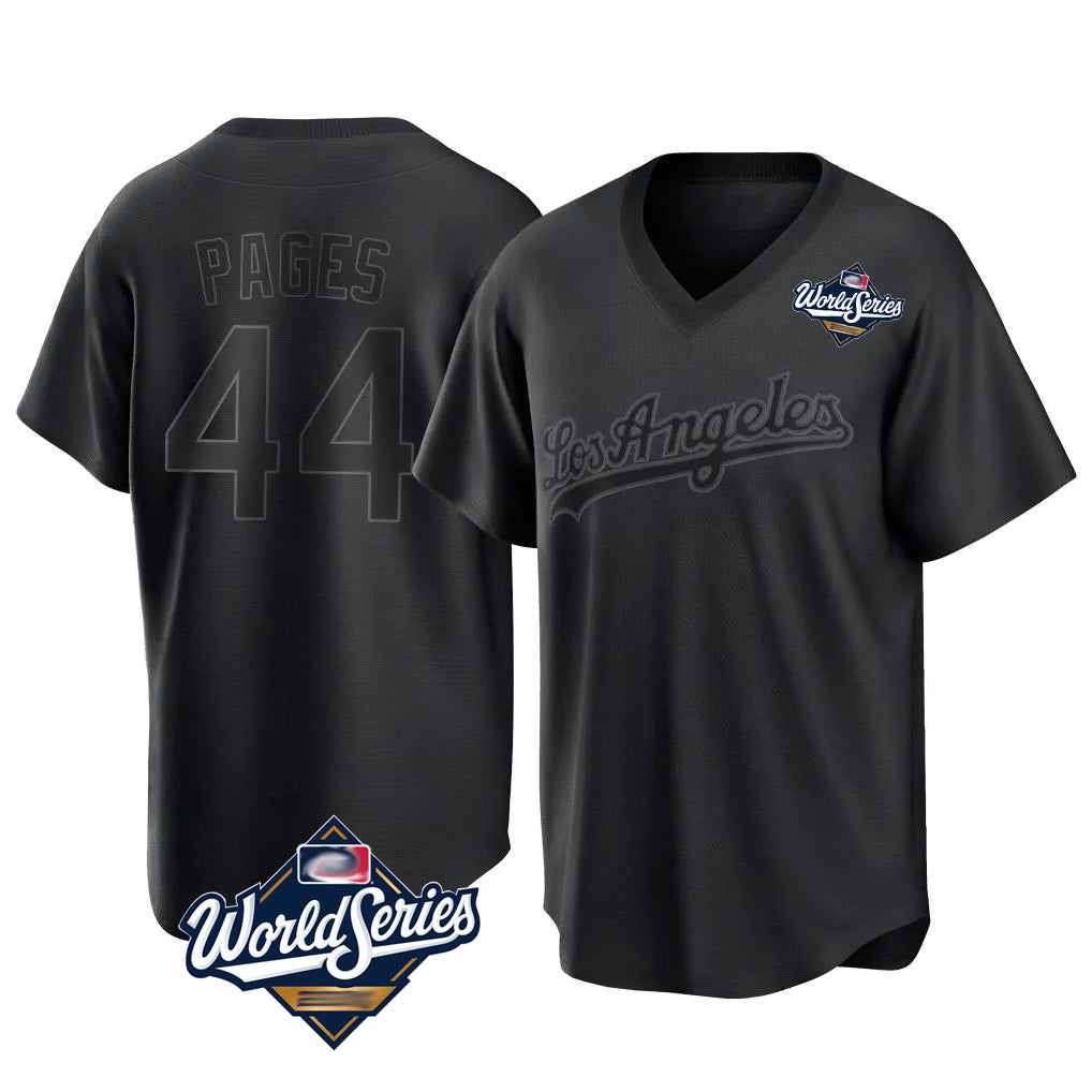 Odoa LA.Dodgers #44 Andy Pages Player Black World Series Pitch Fashion T-shirt Stitched Jerseys