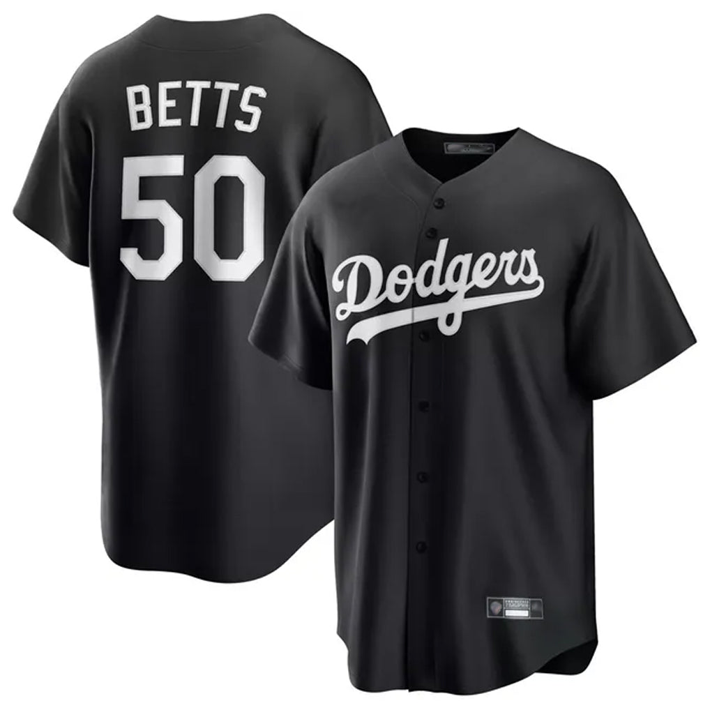 Odoa LA.Dodgers #50 Mookie Betts Player Black Carbon Limited Game Stitched Jerseys