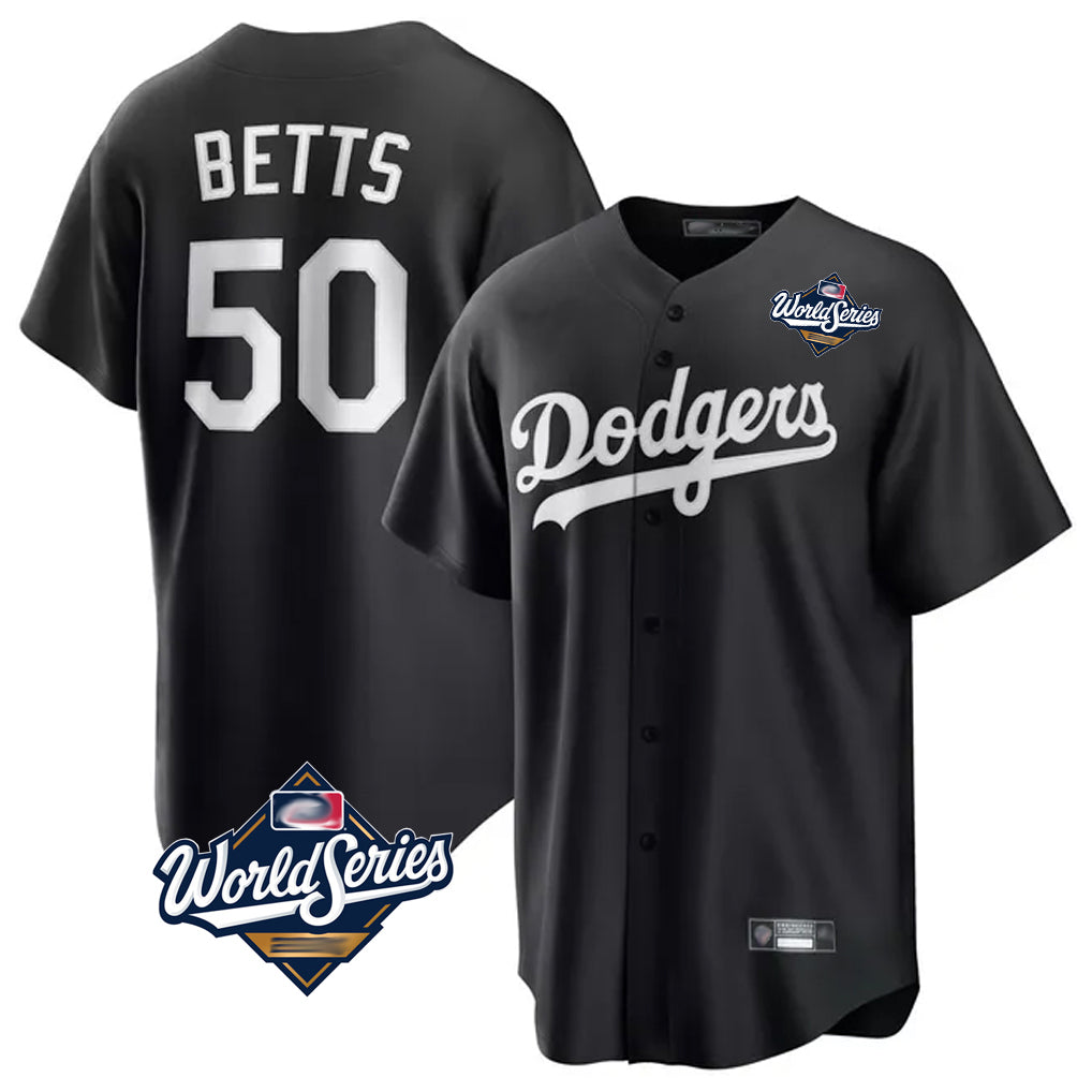 Odoa LA.Dodgers #50 Mookie Betts Player Black World Series Carbon Limited Game Stitched Jerseys
