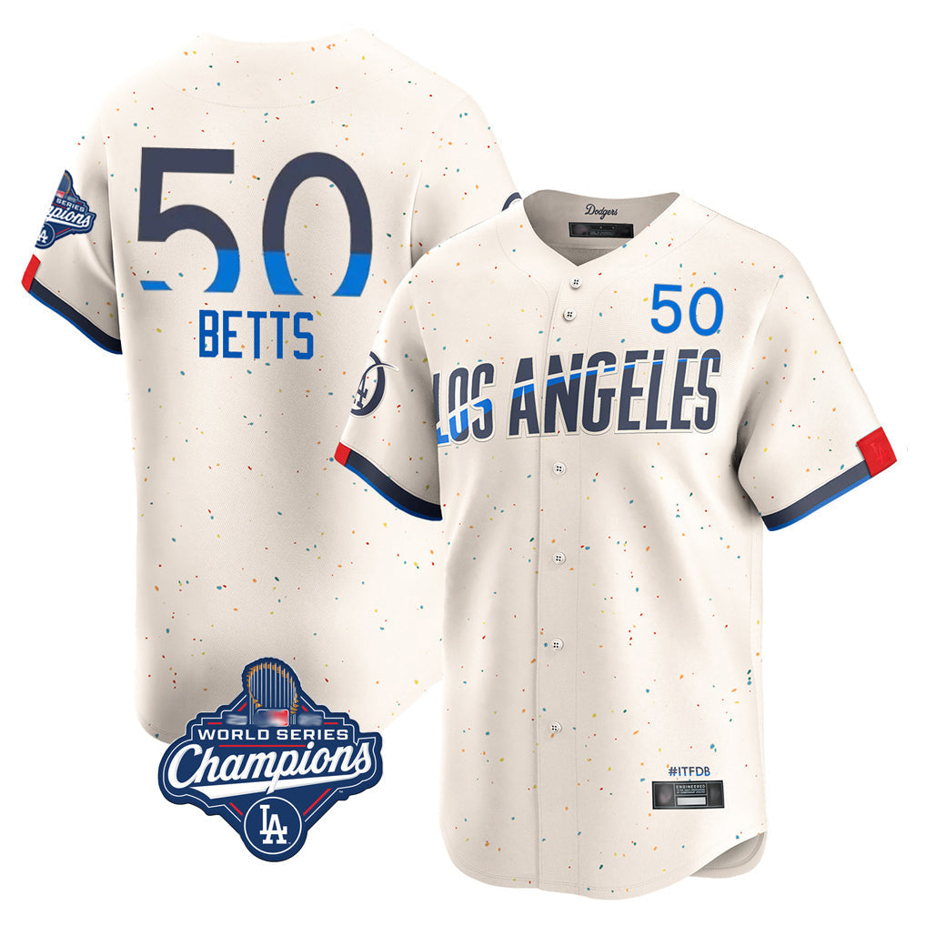 Odoa LA.Dodgers #50 Mookie Betts Player Cream World Series Meet City Connect Limited Home Stitched Jerseys