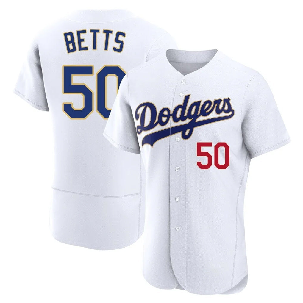 Odoa LA.Dodgers #50 Mookie Betts Player Gold White 2026 Collection Stadium Limited Elite Stitched Jerseys