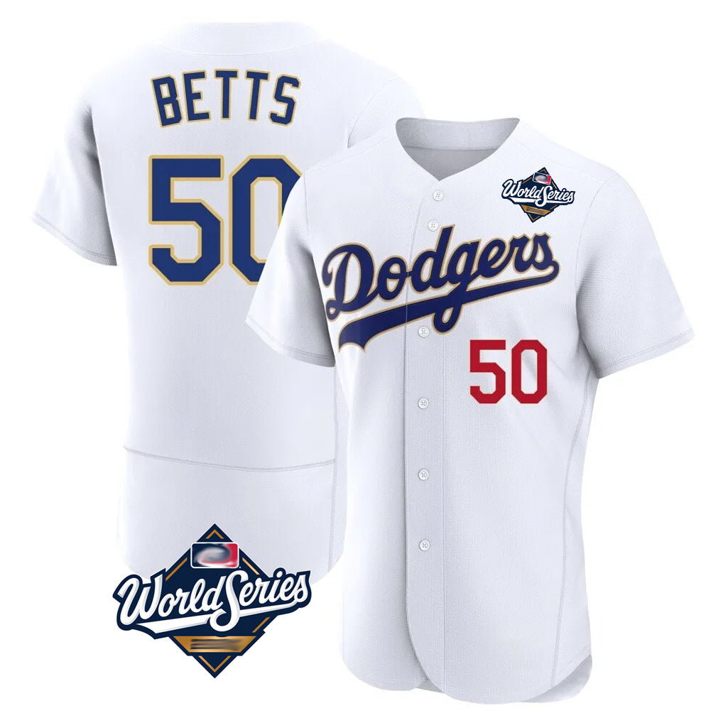 Odoa LA.Dodgers #50 Mookie Betts Player Gold White World Series 2026 Collection Stadium Limited Elite Stitched Jerseys