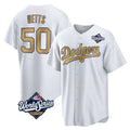 Odoa LA.Dodgers #50 Mookie Betts Player Gold World Series Collection Limited Home Stitched Jerseys