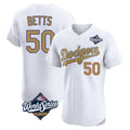 Odoa LA.Dodgers #50 Mookie Betts Player Gold World Series Limited Elite Home Stitched Jerseys