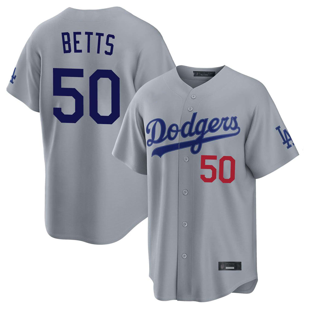 Odoa LA.Dodgers #50 Mookie Betts Player Gray Game Home Stitched Jerseys