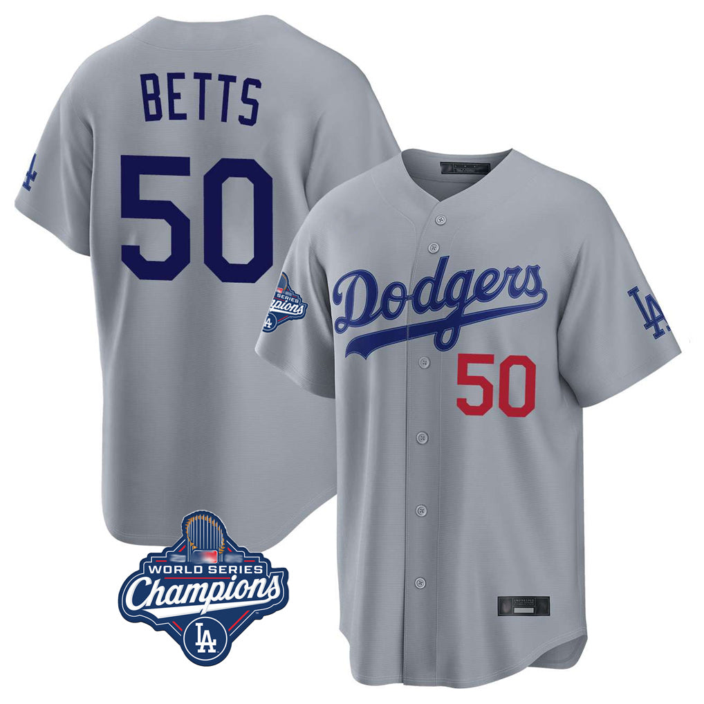 Odoa LA.Dodgers #50 Mookie Betts Player Gray World Series Meet Game Home Stitched Jerseys