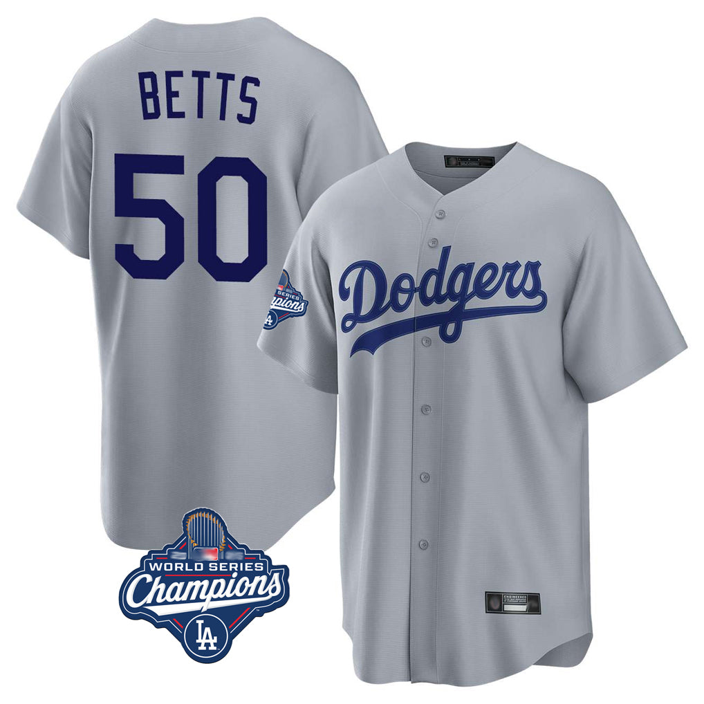 Odoa LA.Dodgers #50 Mookie Betts Player Gray World Series Meet Game Stitched Jerseys