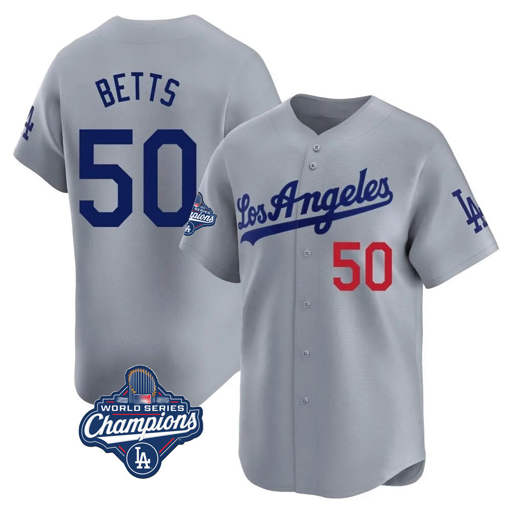 Odoa LA.Dodgers #50 Mookie Betts Player Gray World Series Meet Limited Home Stitched Jerseys