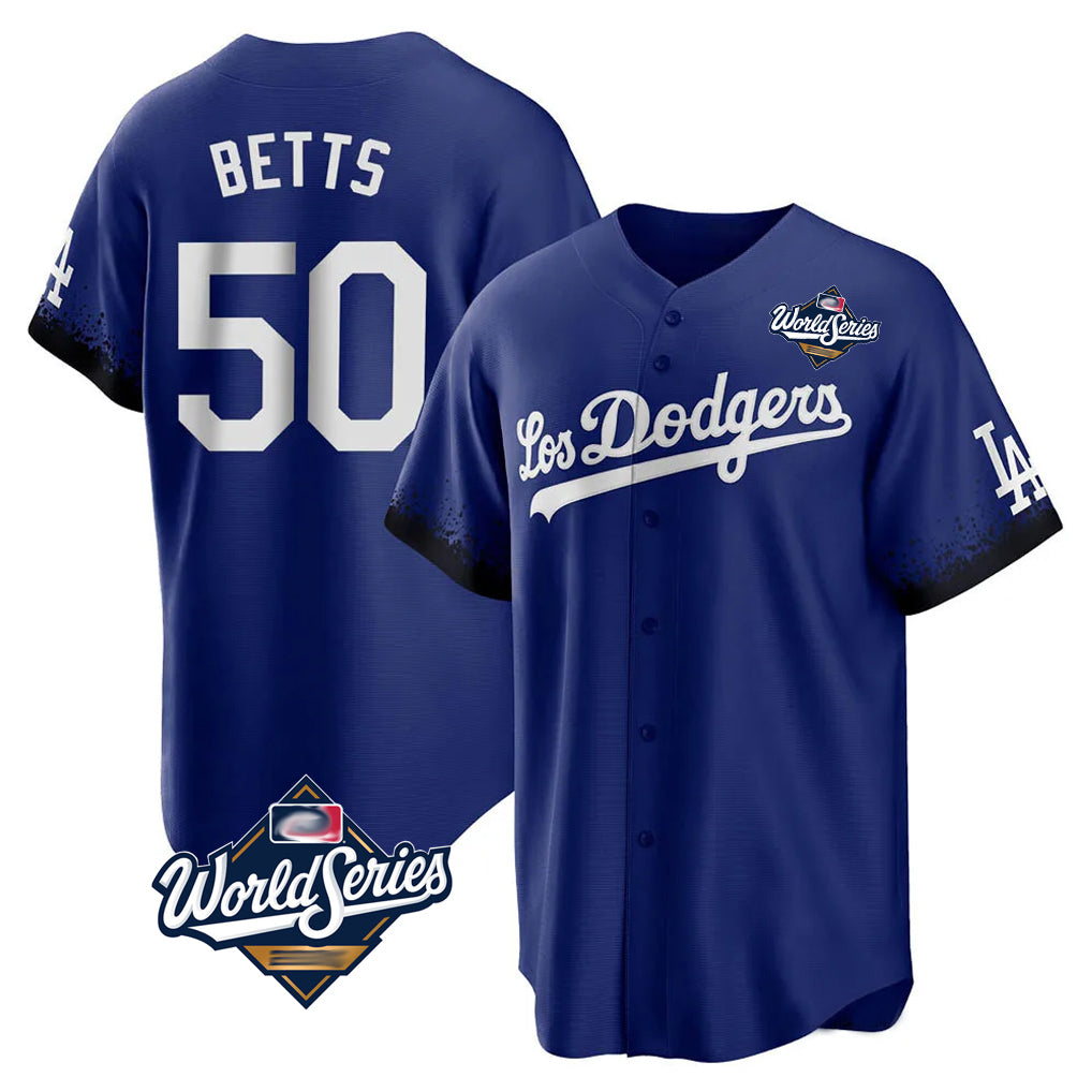 Odoa LA.Dodgers #50 Mookie Betts Player Royal World Series City Connect Home Game Stitched Jerseys