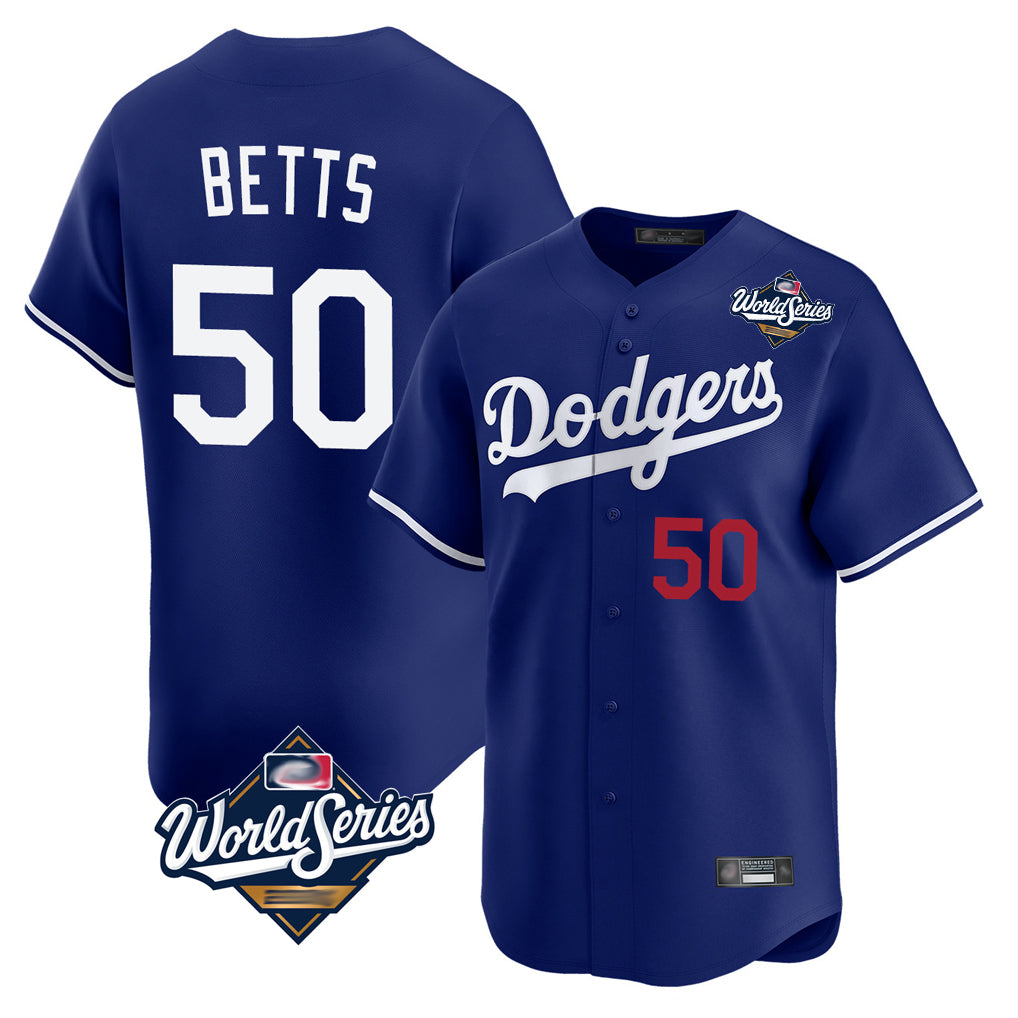 Odoa LA.Dodgers #50 Mookie Betts Player Royal World Series Limited Home Stitched Jerseys