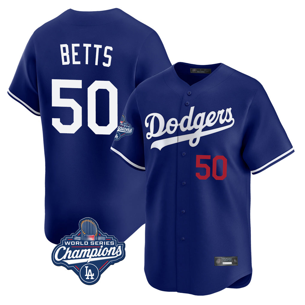 Odoa LA.Dodgers #50 Mookie Betts Player Royal World Series Meet Limited Home Stitched Jerseys