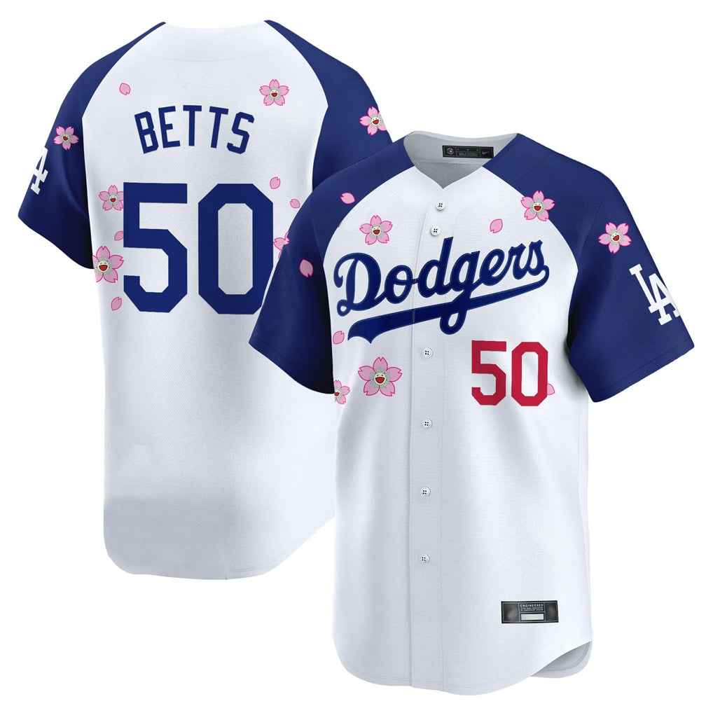 Odoa LA.Dodgers #50 Mookie Betts Player White-Royal Tokyo Series Vapor Premier Limited Stitched Jerseys
