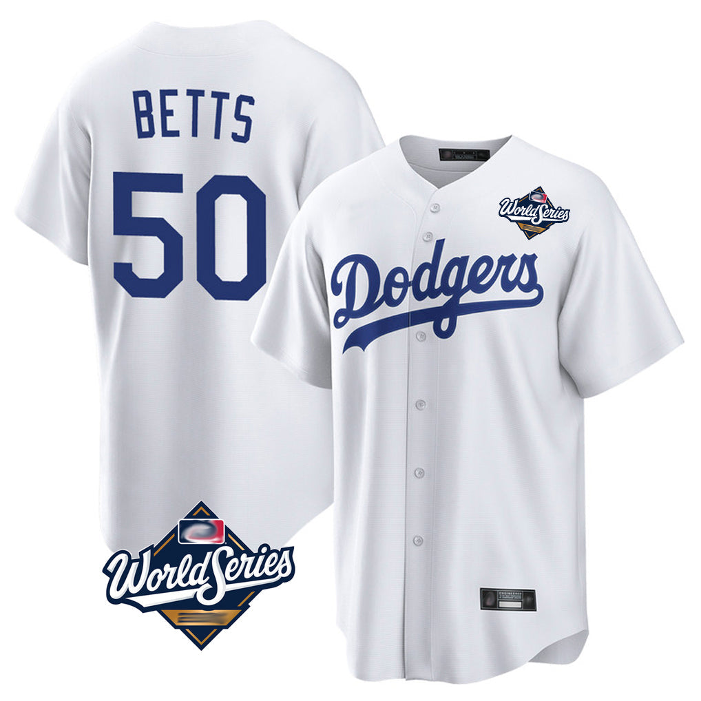 Odoa LA.Dodgers #50 Mookie Betts Player White World Series Game Home Stitched Jerseys