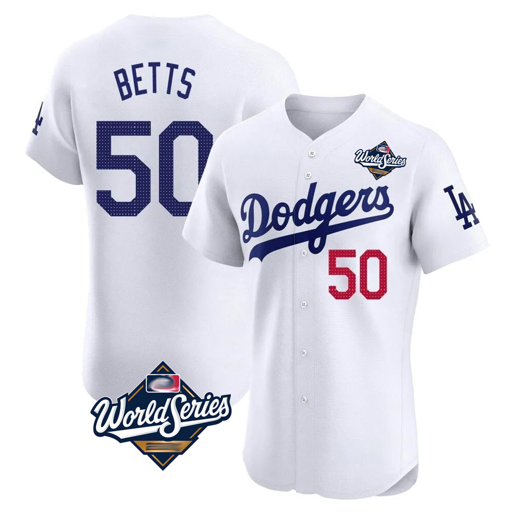 Odoa LA.Dodgers #50 Mookie Betts Player White World Series Limited Elite Home Stitched Jerseys