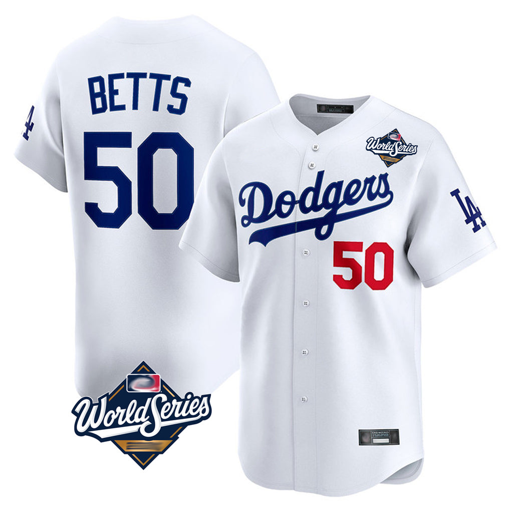 Odoa LA.Dodgers #50 Mookie Betts Player White World Series Limited Home Stitched Jerseys