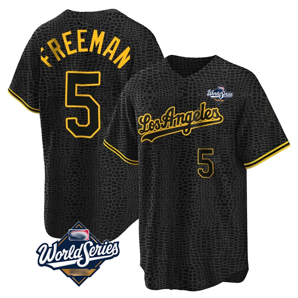 Odoa LA.Dodgers #5 Freddie Freeman Player Black Gold World Series Limited Home Stitched Jerseys
