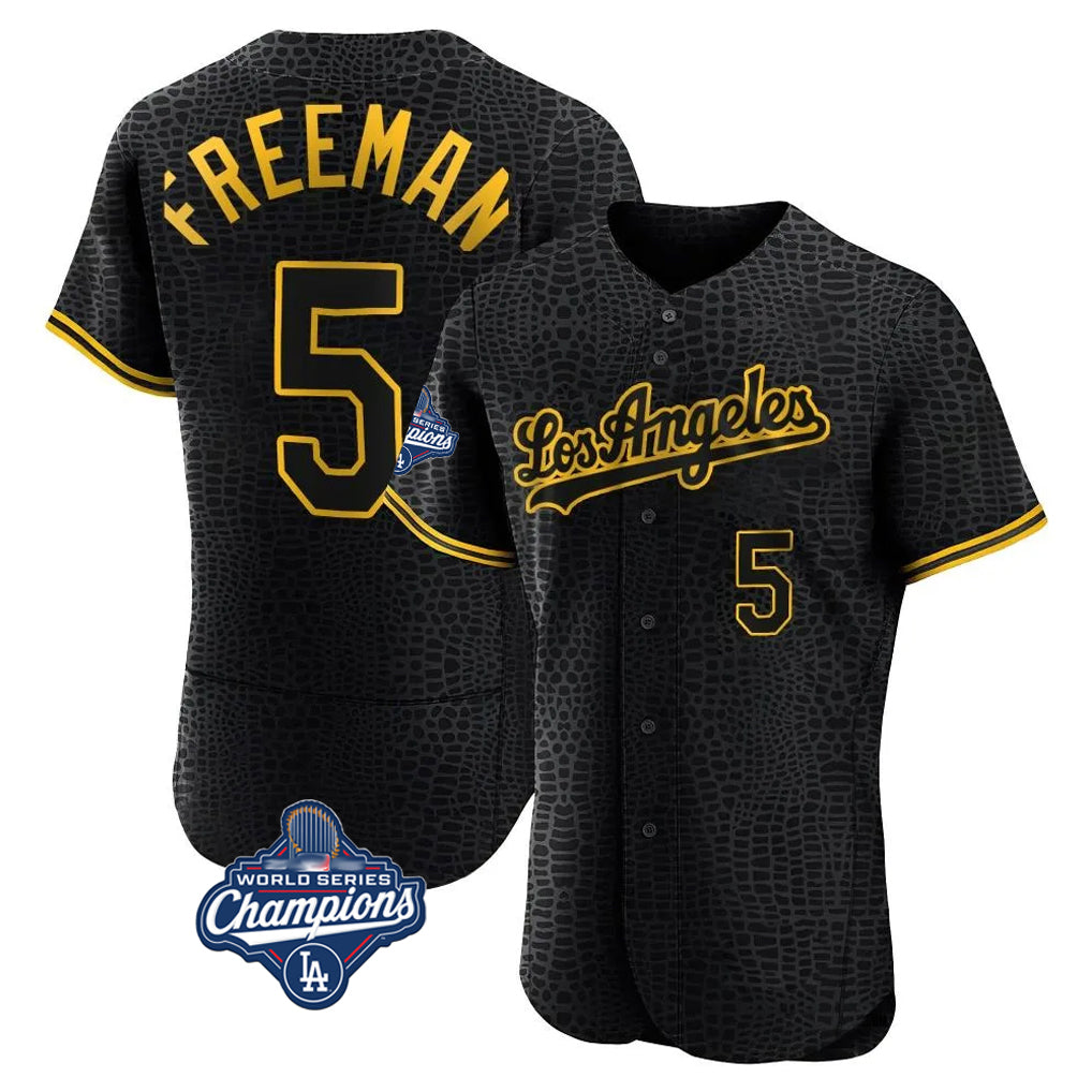 Odoa LA.Dodgers #5 Freddie Freeman Player Black World Series Meet Snake Skin City Limited Elite Home Stitched Jerseys
