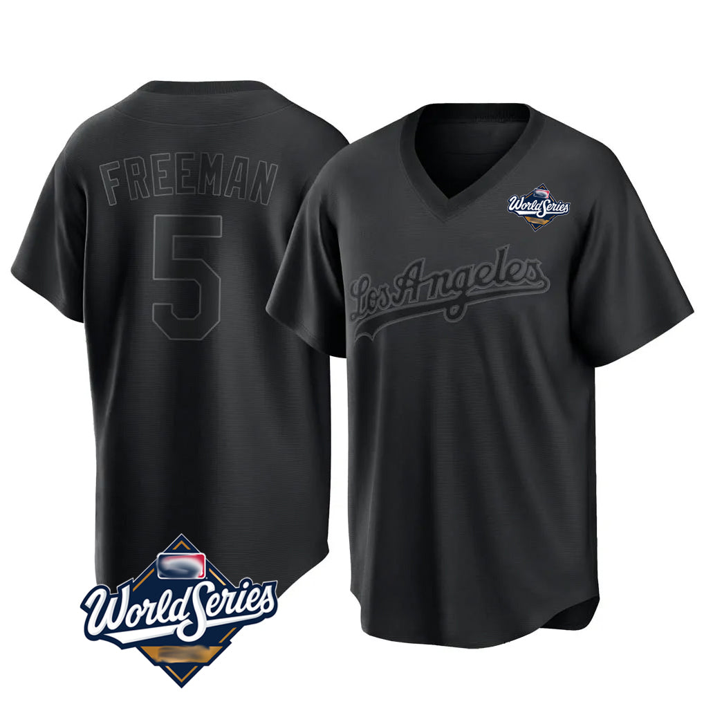 Odoa LA.Dodgers #5 Freddie Freeman Player Black World Series Pitch Fashion T-shirt Stitched Jerseys