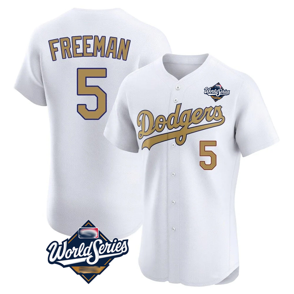 Odoa LA.Dodgers #5 Freddie Freeman Player White World Series Limited Elite Home Stitched Jerseys