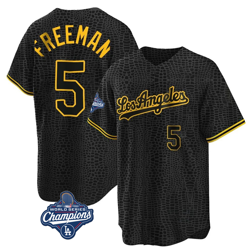 Odoa LA.Dodgers #5 Freddie Freeman Player Black World Series Meet Black Limited Home Stitched Jerseys