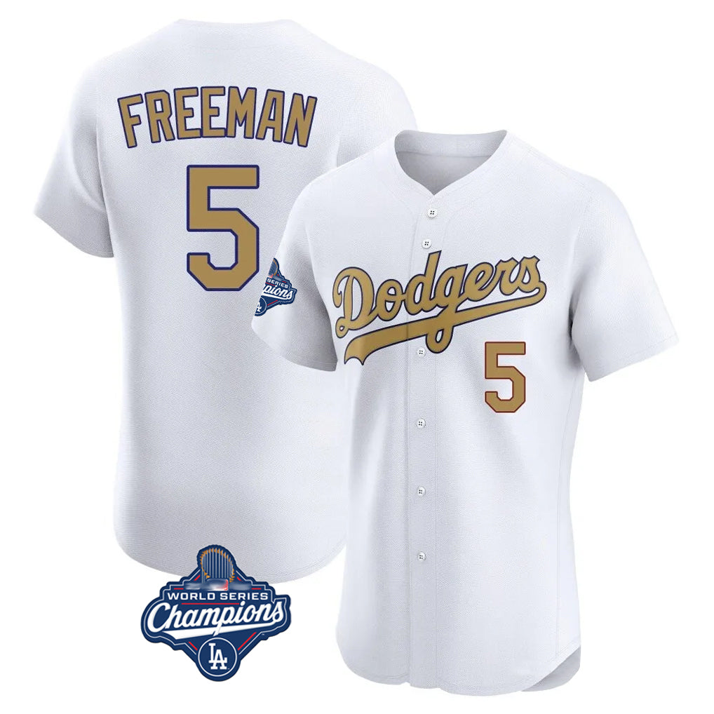 Odoa LA.Dodgers #5 Freddie Freeman Player White World Series Meet Limited Elite Home Stitched Jerseys