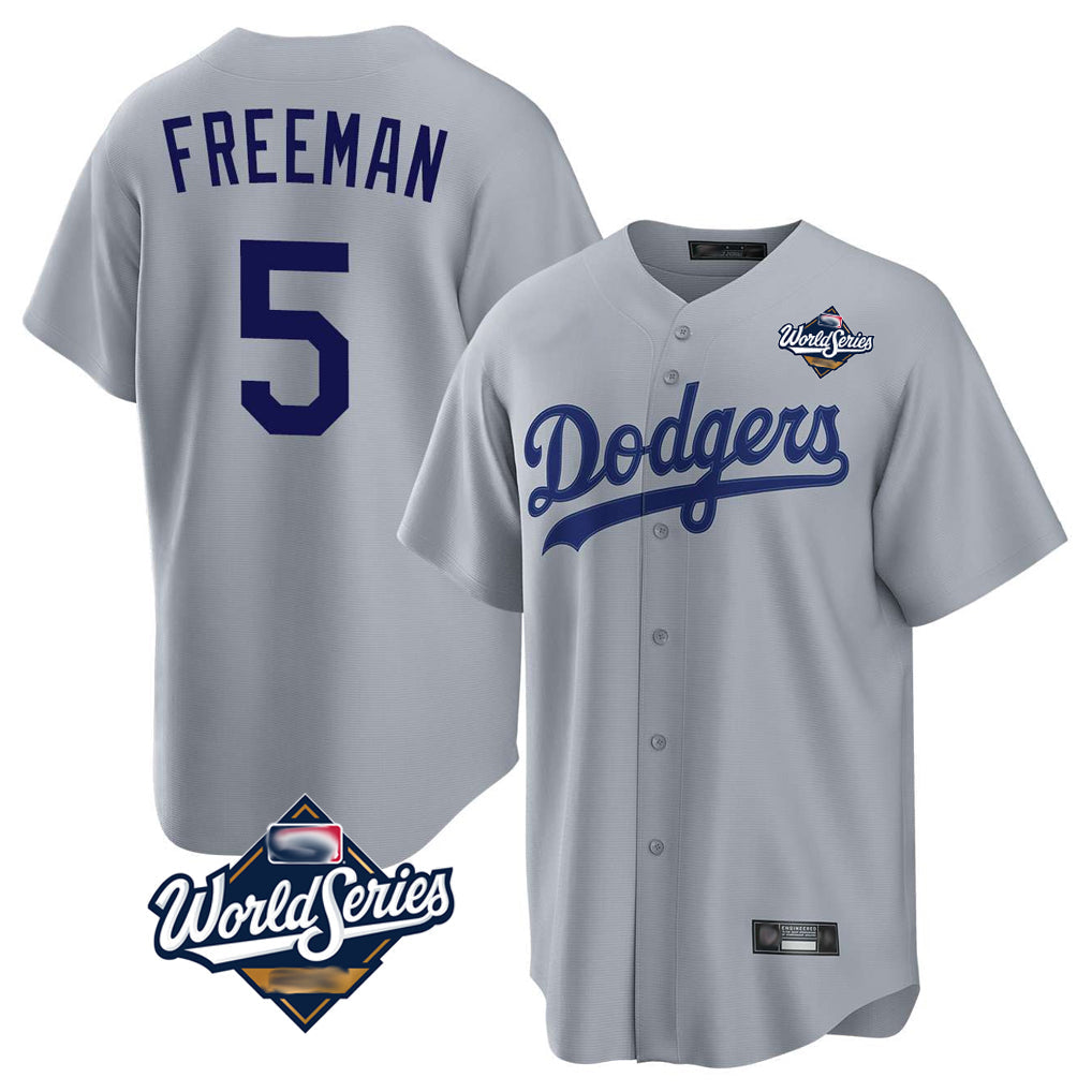 Odoa LA.Dodgers #5 Freddie Freeman Player Gray World Series Game Stitched Jerseys