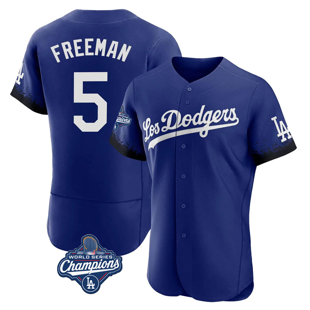 Odoa LA.Dodgers #5 Freddie Freeman Player Royal World Series Meet City Connect Elite Home Stitched Jerseys