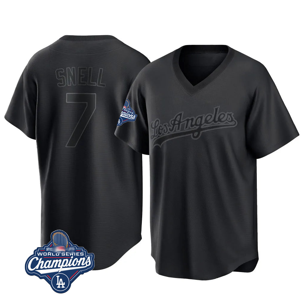 Odoa LA.Dodgers #7 Blake Snell Player Black Pitch Fashion World Series Meet T-shirt Stitched Jerseys