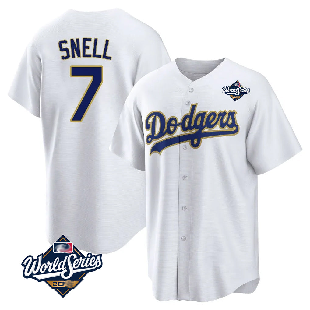 Odoa LA.Dodgers #7 Blake Snell Player Gold White World Series Home Game Stitched Jerseys