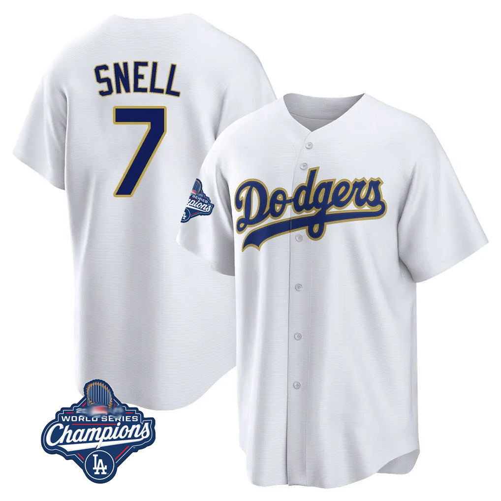 Odoa LA.Dodgers #7 Blake Snell Player Gold White World Series Meet Home Game Stitched Jerseys