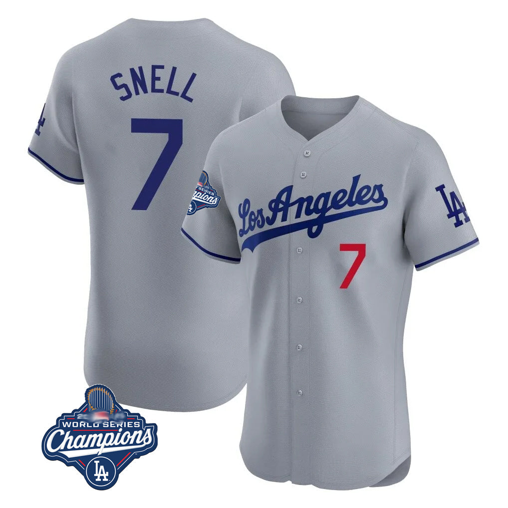 Odoa LA.Dodgers #7 Blake Snell Player Gray World Series Meet Limited Elite Home Stitched Jerseys