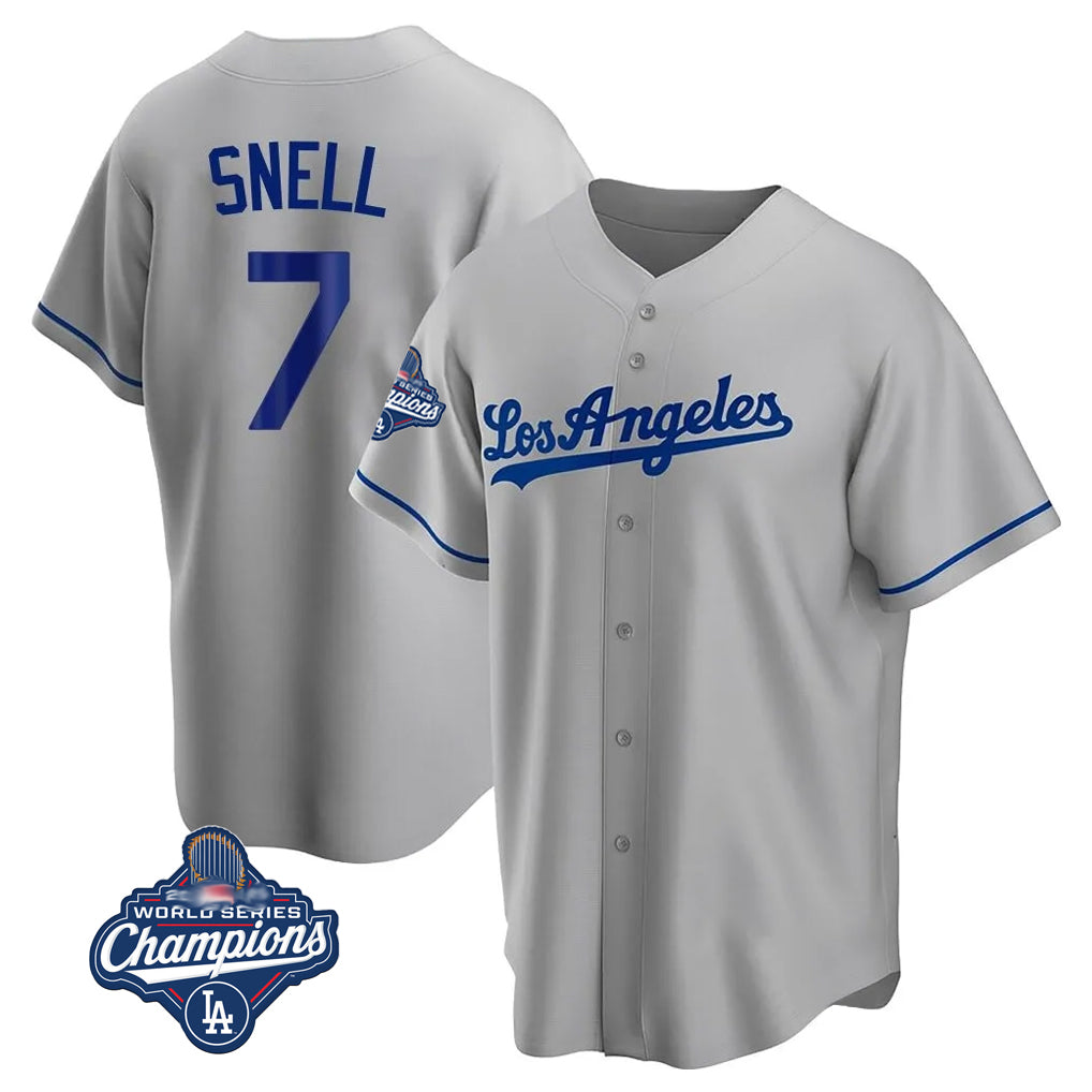 Odoa LA.Dodgers #7 Blake Snell Player Gray World Series Meet Road Game Stitched Jerseys