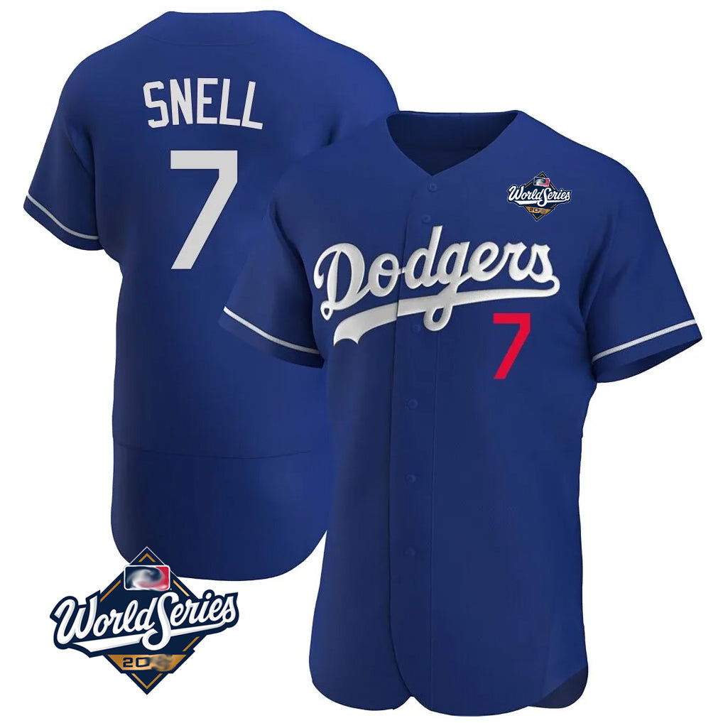 Odoa LA.Dodgers #7 Blake Snell Player Royal Limited Elite World Series Home Stitched Jerseys