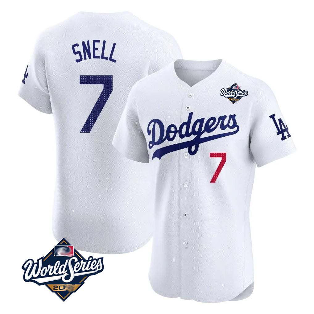 Odoa LA.Dodgers #7 Blake Snell Player White Limited Elite World Series Home Stitched Jerseys