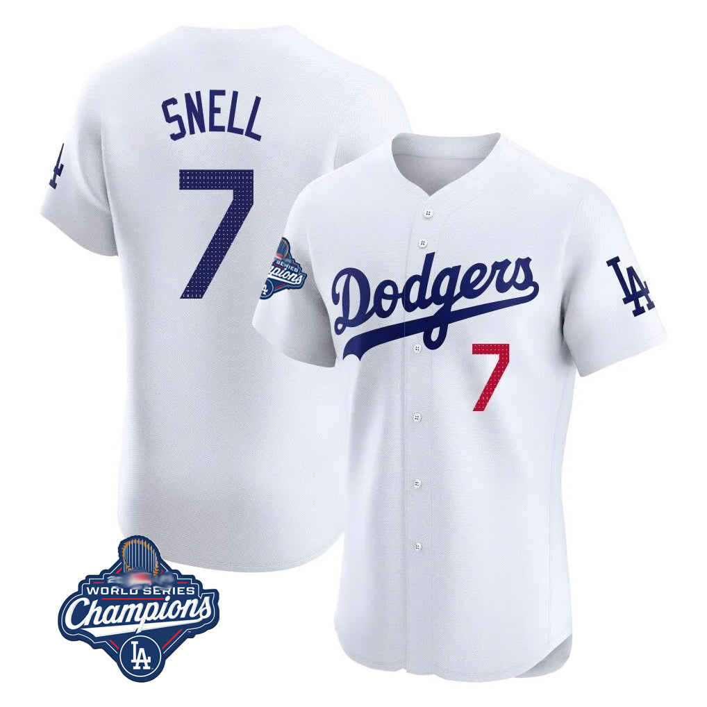 Odoa LA.Dodgers #7 Blake Snell Player White Limited Elite World Series Meet Home Stitched Jerseys