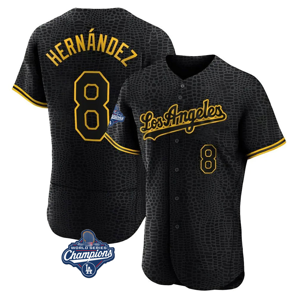 Odoa LA.Dodgers #8 Enrique Hern?¡ì?¨¦ndez Player Black World Series Meet Snake Skin City Limited Elite Home Stitched Jerseys