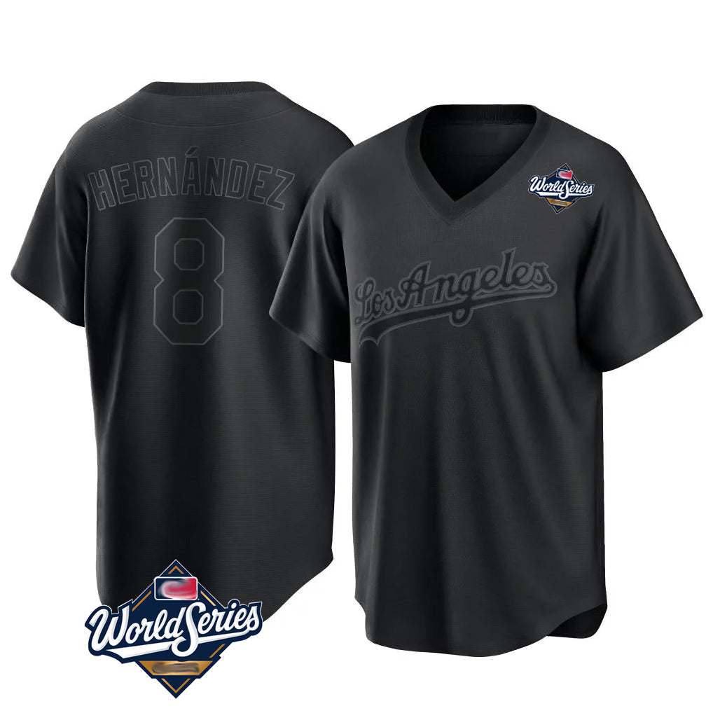 Odoa LA.Dodgers #8 Enrique Hern?¡ì?¨¦ndez Player Black World Series Pitch Fashion T-shirt Stitched Jerseys