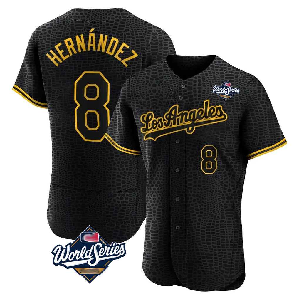 Odoa LA.Dodgers #8 Enrique Hern?¡ì?¨¦ndez Player Black World Series Snake Skin City Limited Elite Home Stitched Jerseys