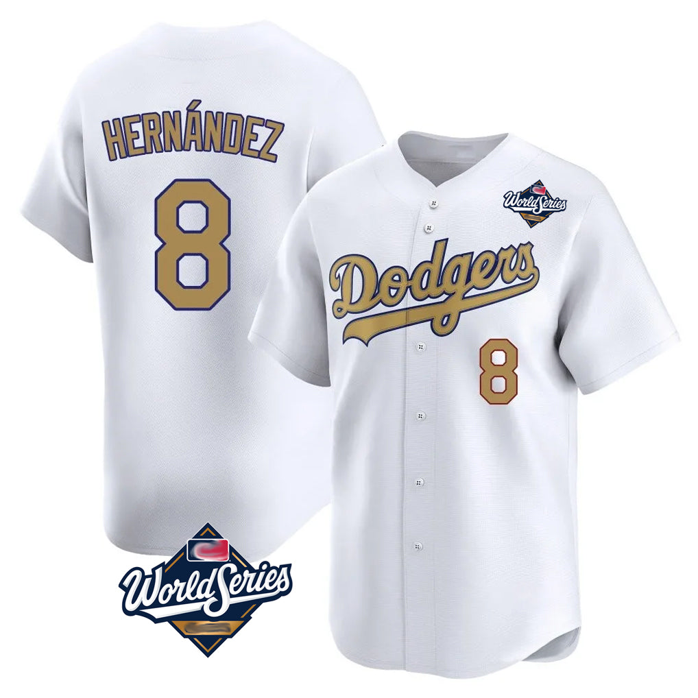 Odoa LA.Dodgers #8 Enrique Hern?¡ì?¨¦ndez Player Gold World Series Collection Limited Home Stitched Jerseys