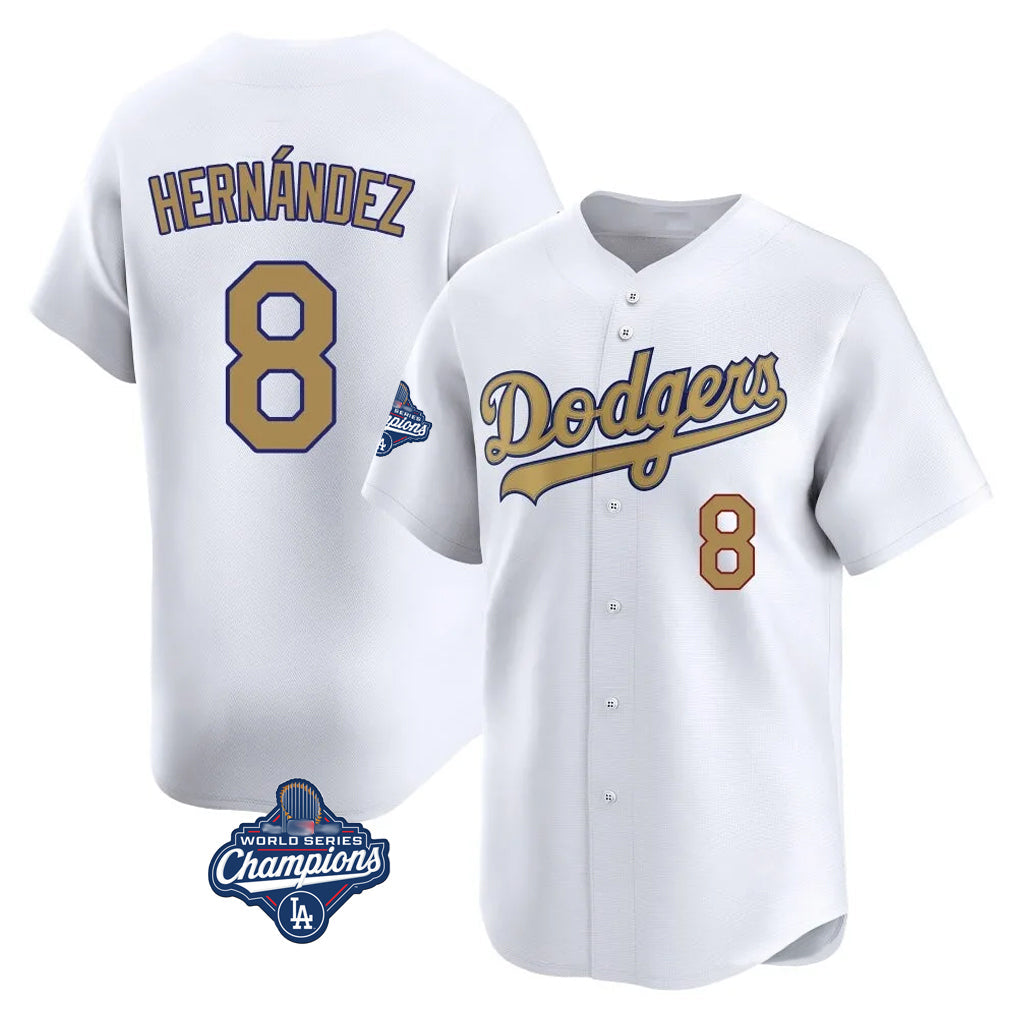Odoa LA.Dodgers #8 Enrique Hern?¡ì?¨¦ndez Player Gold World Series Meet Collection Limited Home Stitched Jerseys