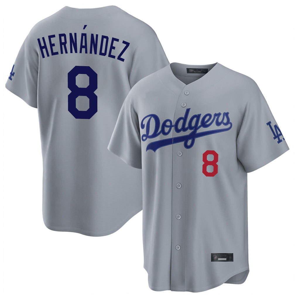 Odoa LA.Dodgers #8 Enrique Hern?¡ì?¨¦ndez Player Gray Game Home Stitched Jerseys