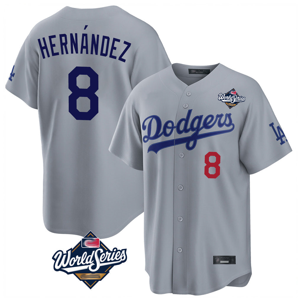 Odoa LA.Dodgers #8 Enrique Hern?¡ì?¨¦ndez Player Gray World Series Game Home Stitched Jerseys