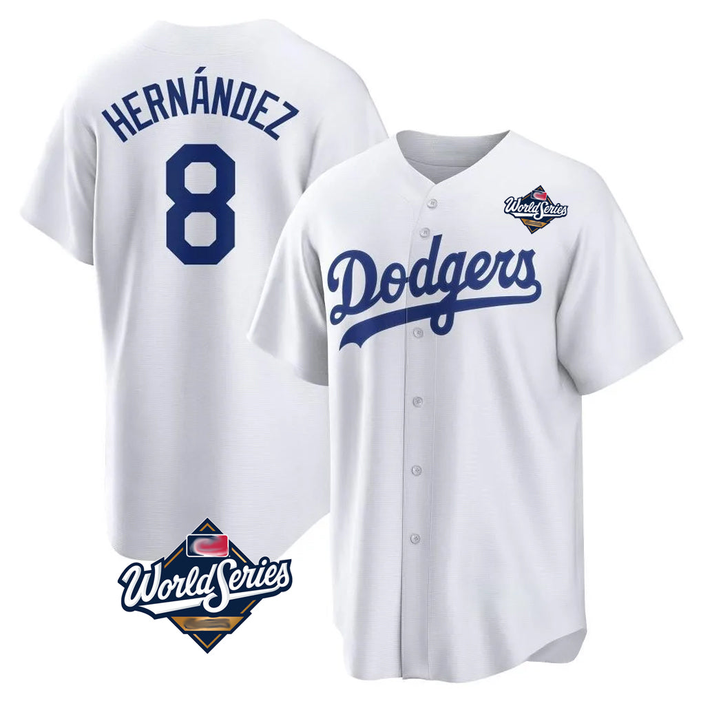 Odoa LA.Dodgers #8 Enrique Hern?¡ì?¨¦ndez Player White World Series Game Home Stitched Jerseys