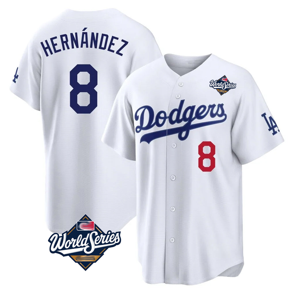 Odoa LA.Dodgers #8 Enrique Hern?¡ì?¨¦ndez Player White World Series Home Game Stitched Jerseys