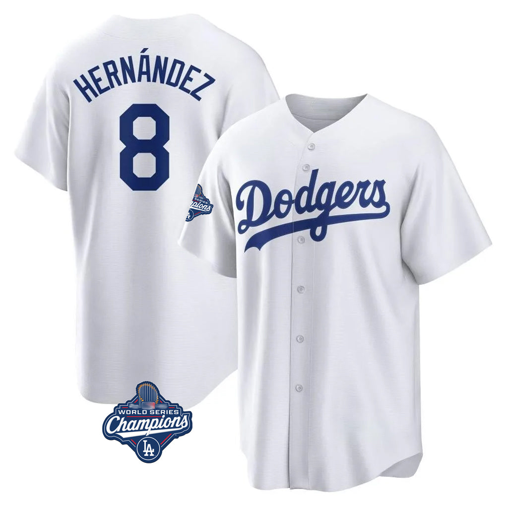 Odoa LA.Dodgers #8 Enrique Hern?¡ì?¨¦ndez Player White World Series Meet Game Home Stitched Jerseys