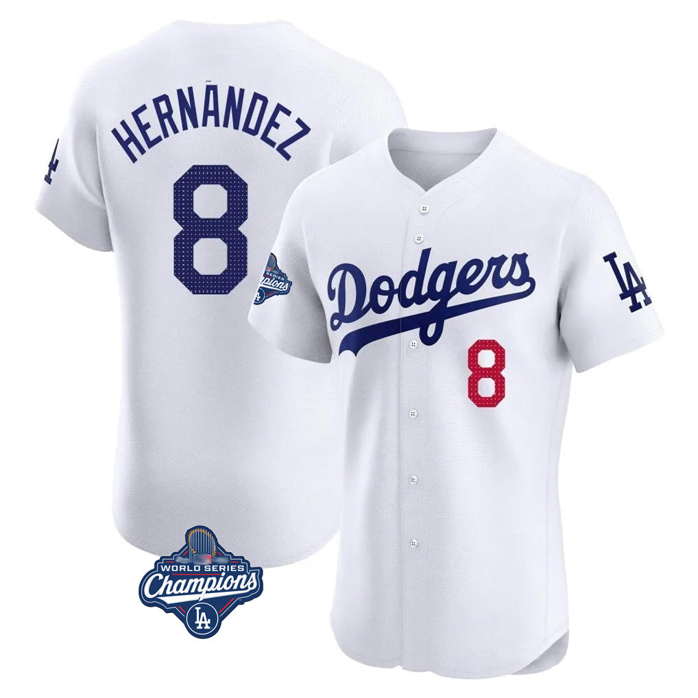 Odoa LA.Dodgers #8 Enrique Hern?¡ì?¨¦ndez Player White World Series Meet Limited Elite Home Stitched Jerseys