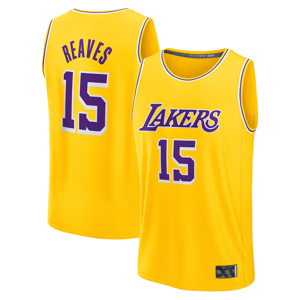 Odoa LA.Lakers #15 Austin Reaves Gold Fast Break Replica Stitched Jerseys - Icon Edition