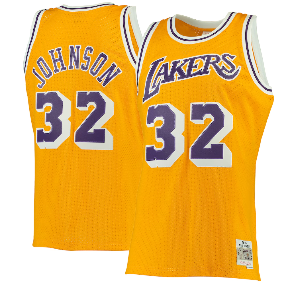 Odoa LA.Lakers #32 Magic Johnson Mitchell & Ness Gold 198485 Hardwood Classics Swingman Jerseys