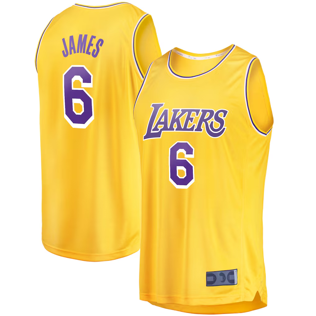 Odoa LA.Lakers #6 LeBron James Gold 202122 Fast Break Replica Stitched Jerseys - Icon Edition