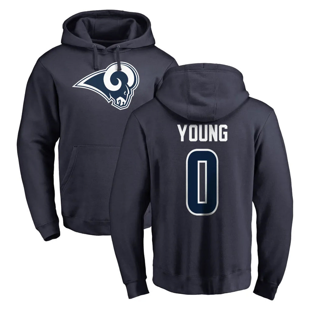 Odoa LA.Rams #0 Byron Young Player Navy Pullover Hoodie Limited Game Stitched Jerseys